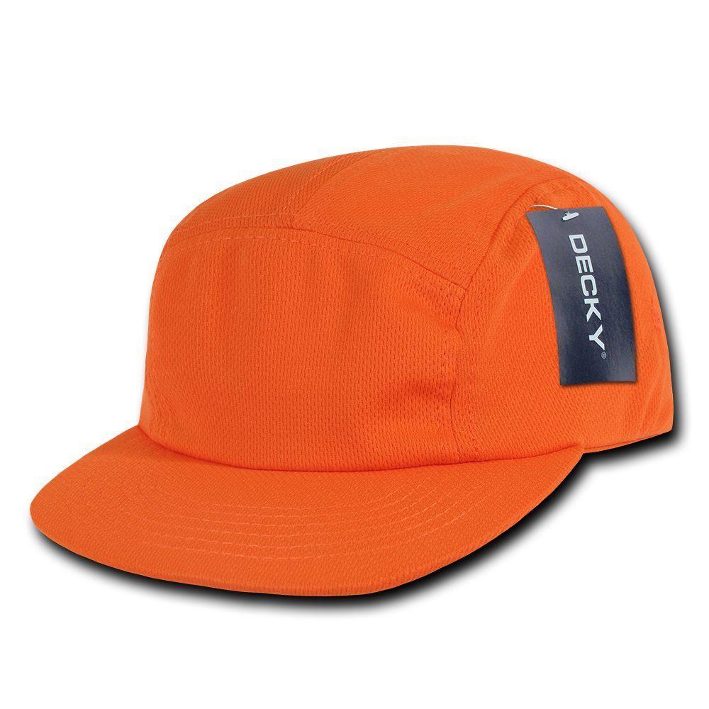 Decky Retro Flat Bill Performance 5 Panel Mesh Racer Caps Hats Unisex-Black-