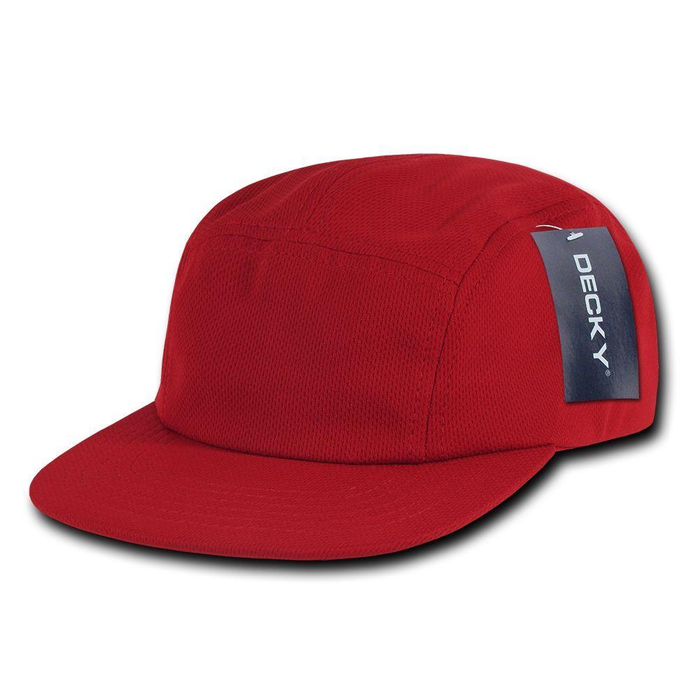 Decky Retro Flat Bill Performance 5 Panel Mesh Racer Caps Hats Unisex-Black-