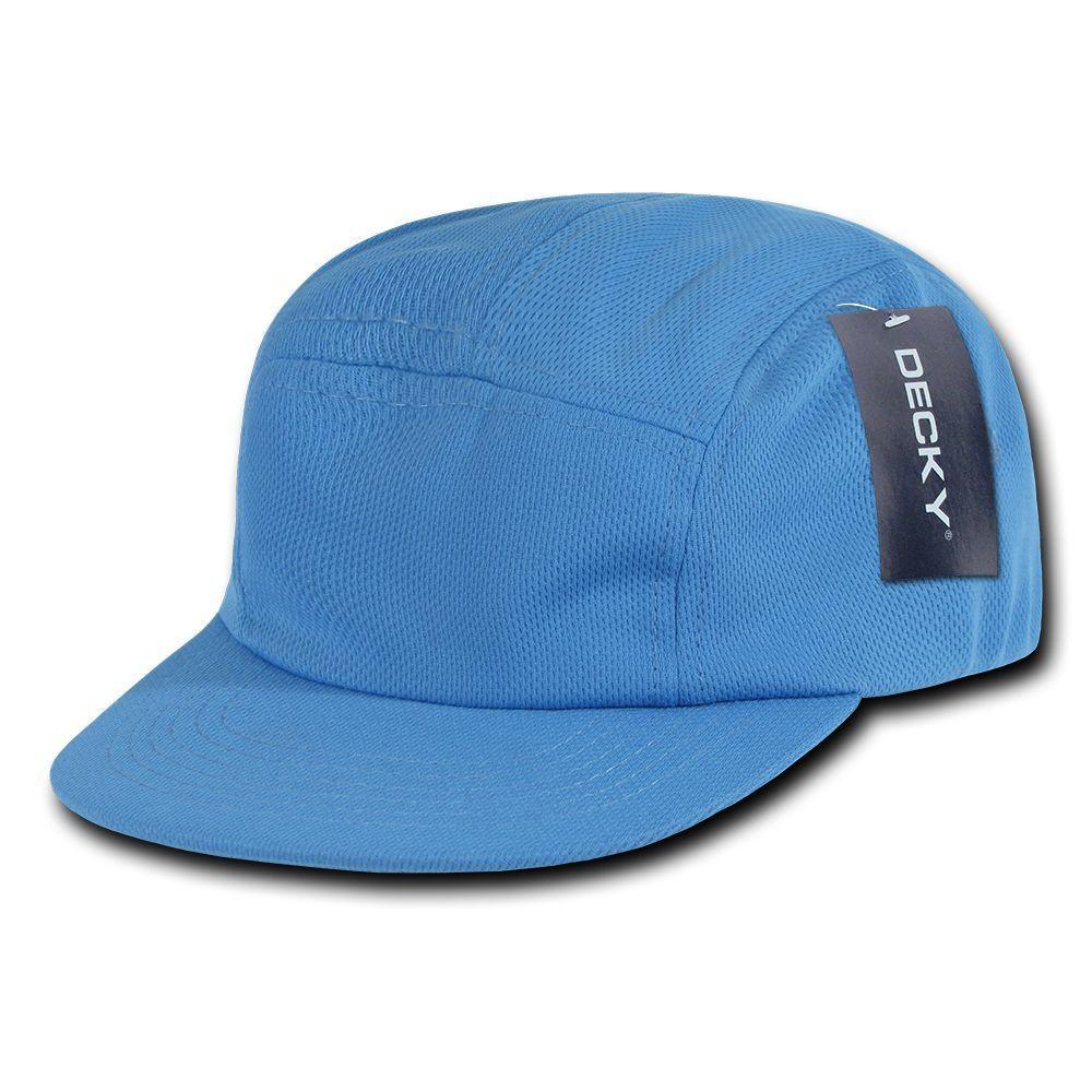 Decky Retro Flat Bill Performance 5 Panel Mesh Racer Caps Hats Unisex-Black-