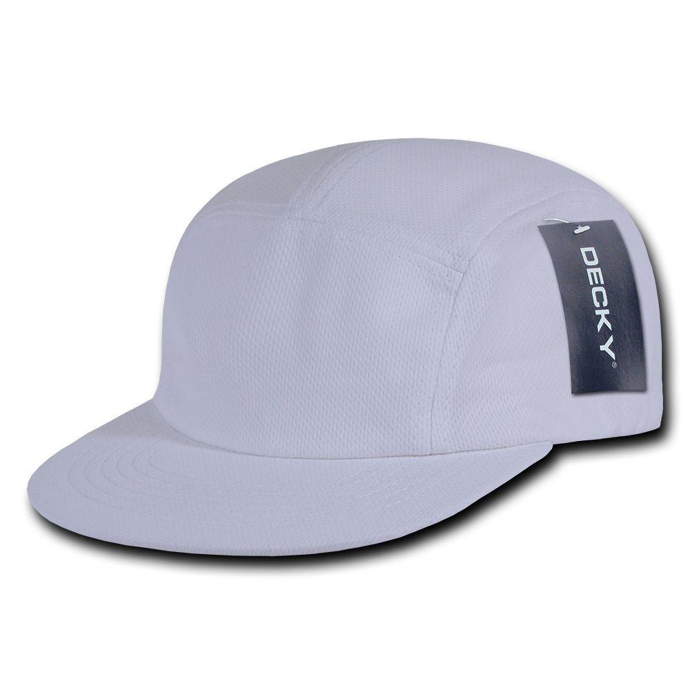 Decky Retro Flat Bill Performance 5 Panel Mesh Racer Caps Hats Unisex-Black-