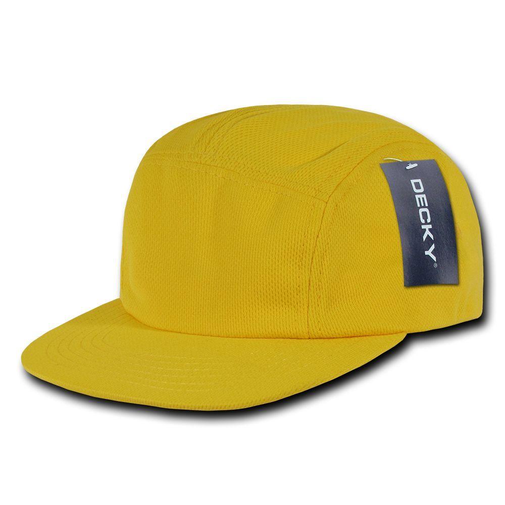Decky Retro Flat Bill Performance 5 Panel Mesh Racer Caps Hats Unisex-Black-