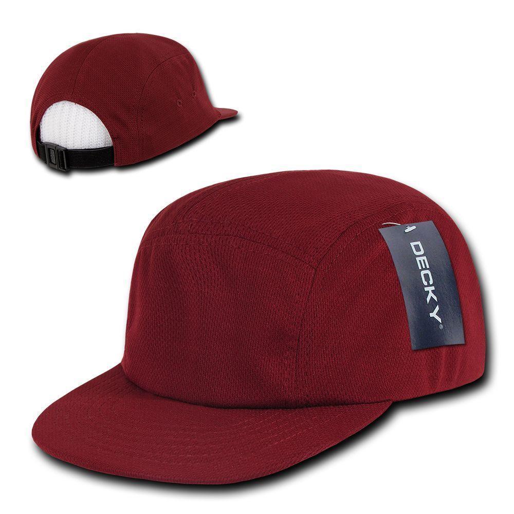 Decky Retro Flat Bill Performance 5 Panel Mesh Racer Caps Hats Unisex-Cardinal-