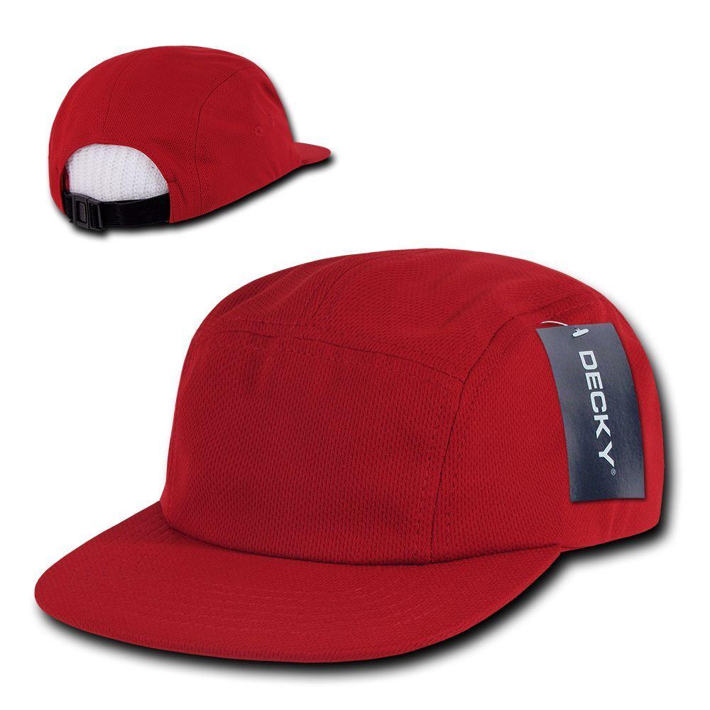 Decky Retro Flat Bill Performance 5 Panel Mesh Racer Caps Hats Unisex-Red-