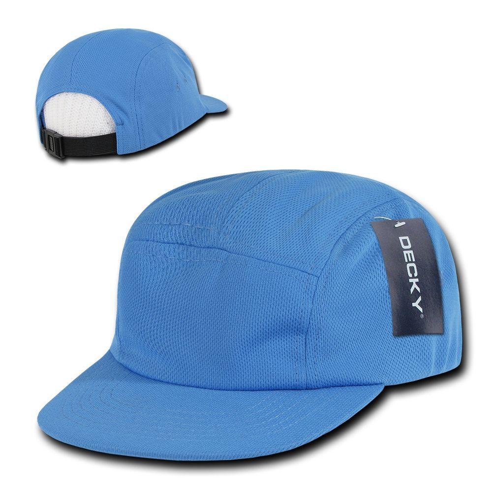 Decky Retro Flat Bill Performance 5 Panel Mesh Racer Caps Hats Unisex-Sky-