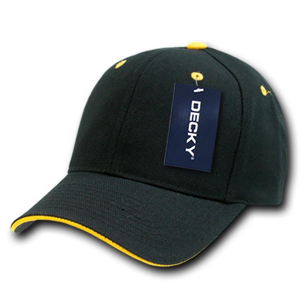 Decky Sandwich Visor Pro Style Two Tone Constructed 6 Panel Baseball Hats Caps-2003-Black/Gold-