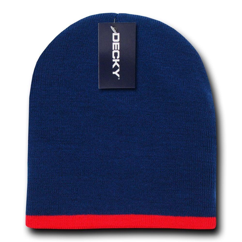 Decky Single Striped Two Tone Beanies Knitted Ski Skull Caps Hats Warm Winter-Black/White-
