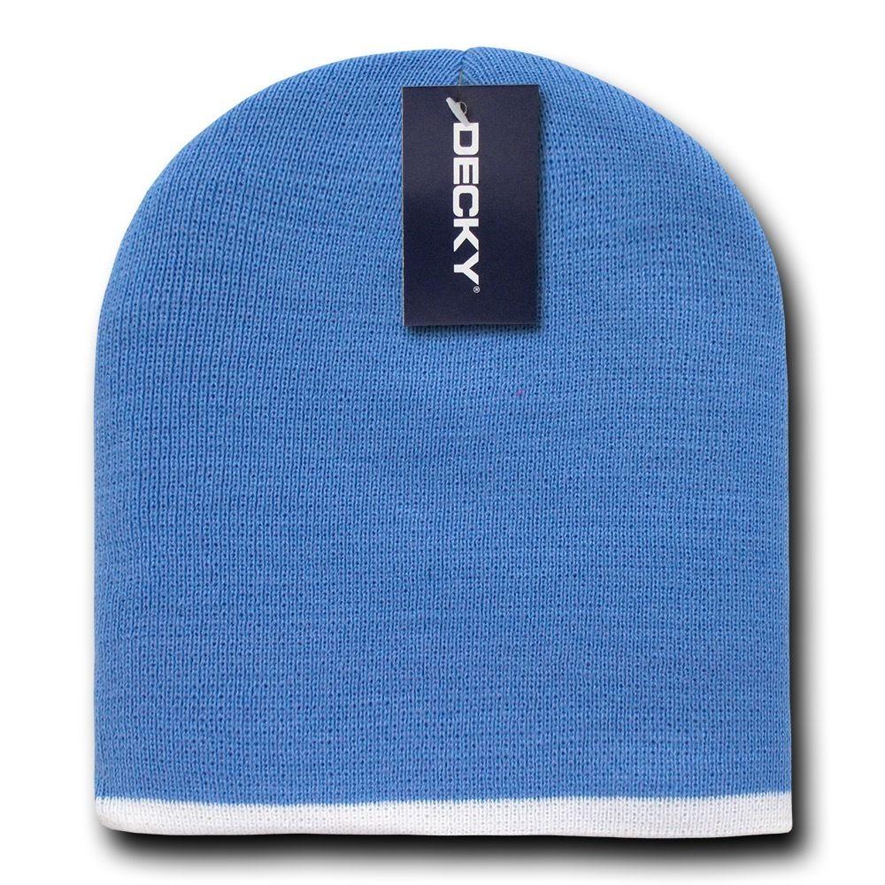 Decky Single Striped Two Tone Beanies Knitted Ski Skull Caps Hats Warm Winter-Sky/White-