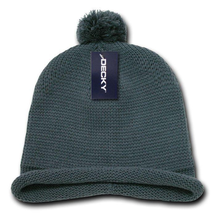 Decky Snowflake Winter Warm Knitted Solid Roll Up Beanies Ski Pom Pom Unisex-Charcoal-