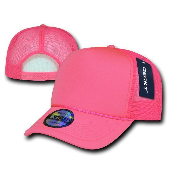 Decky Solid Plain Neon Foam Mesh Trucker Hats Caps Snapback Unisex-NEON PINK-
