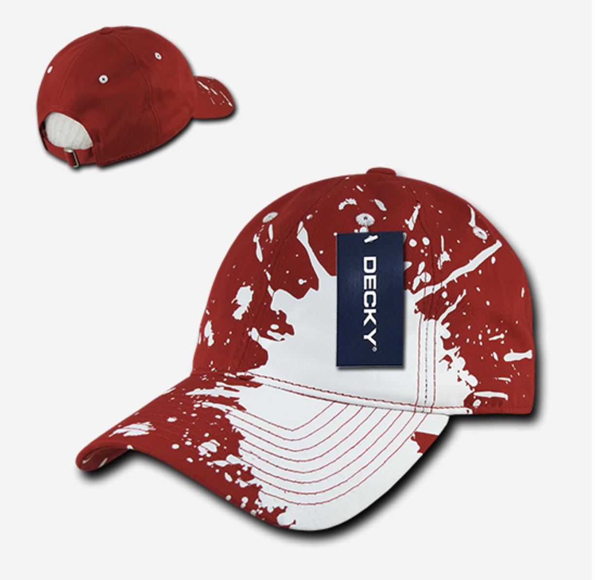 Decky Splat Paint Polo Cotton Sweatband Low Crown Dad Caps Hats-Red-
