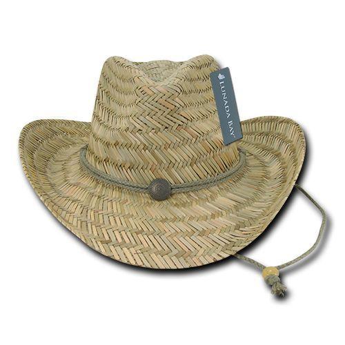 Decky Straw Lifeguard Cowboy Caps Hats One Size Mens Womens Beach Natural-