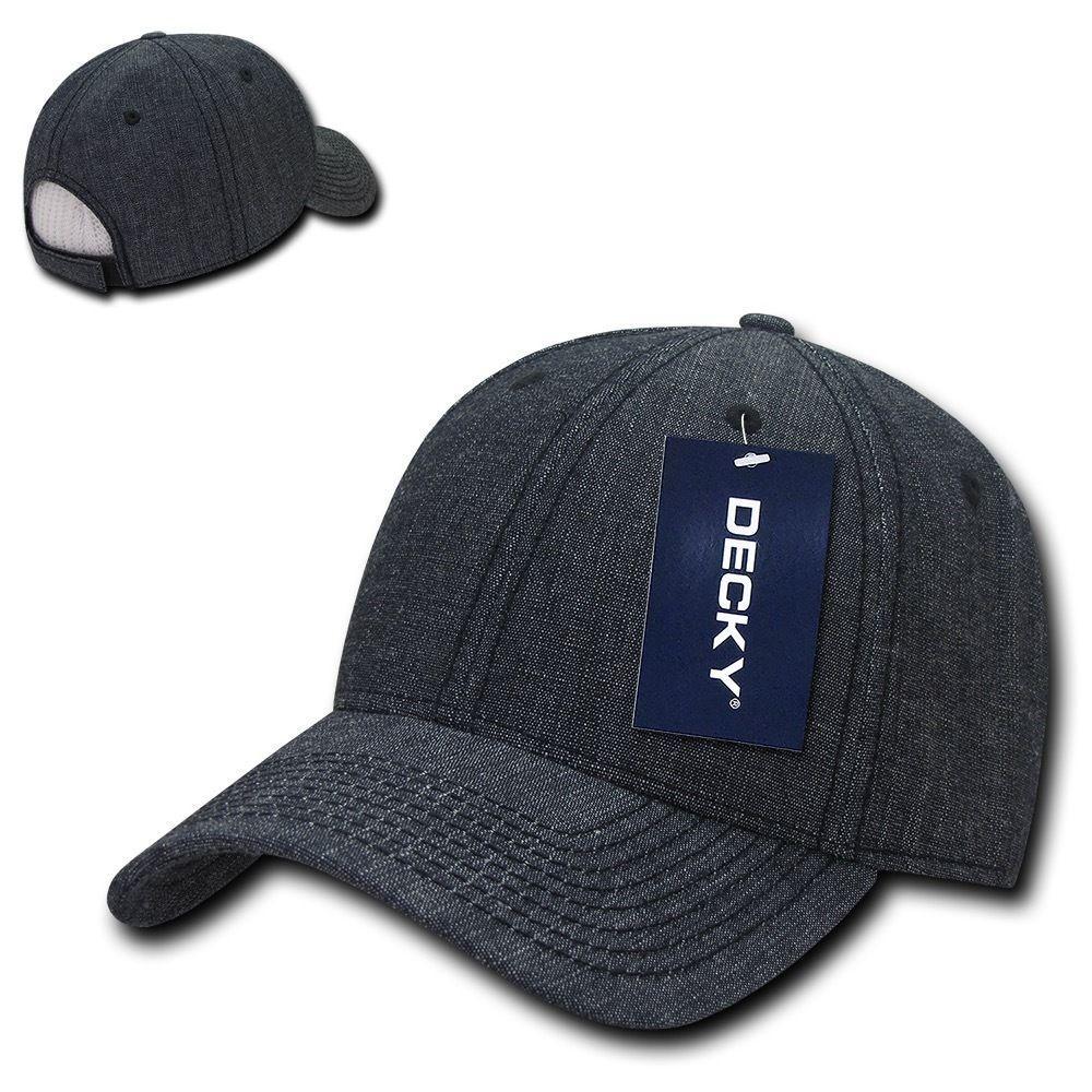 Decky Structured Washed Denim Low Crown Curved Bill Dad Hats Caps-Black-