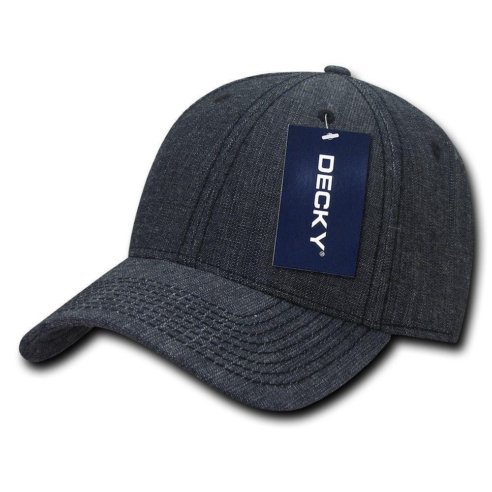 Decky Structured Washed Denim Low Crown Curved Bill Dad Hats Caps-Black-
