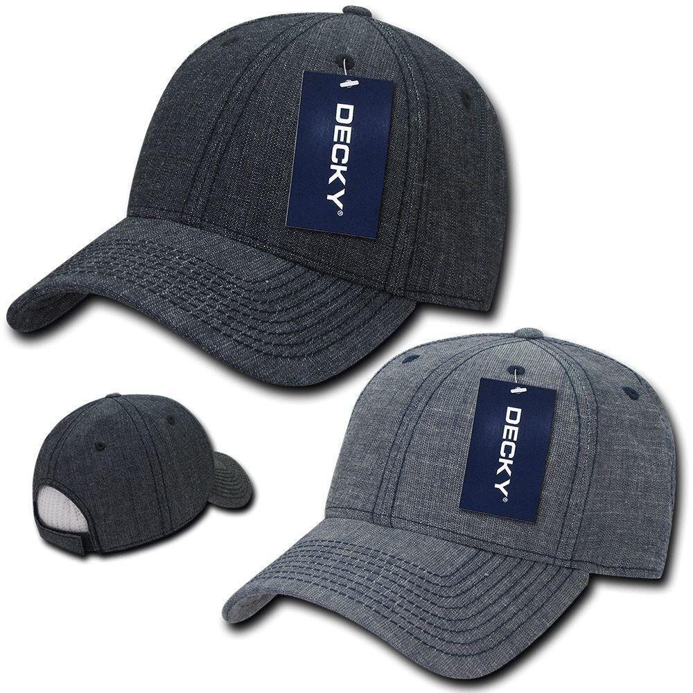 Decky Structured Washed Denim Low Crown Curved Bill Dad Hats Caps-Black-