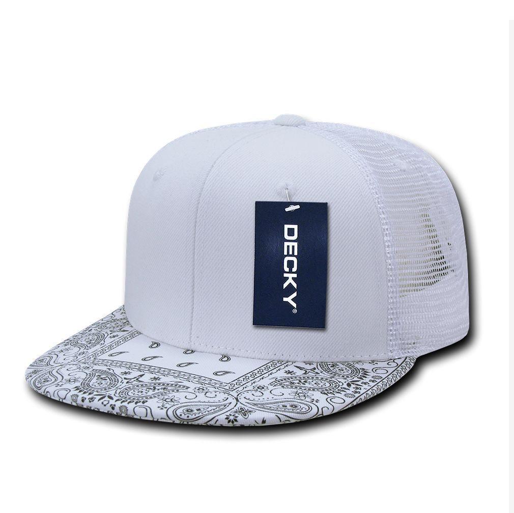 Decky Stylish Bandana Print Flat Bill Trucker 6 Panel Hats Caps Snapback Unisex-Black/Black-