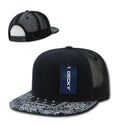 Decky Stylish Bandana Print Flat Bill Trucker 6 Panel Hats Caps Snapback Unisex-Black/Black-