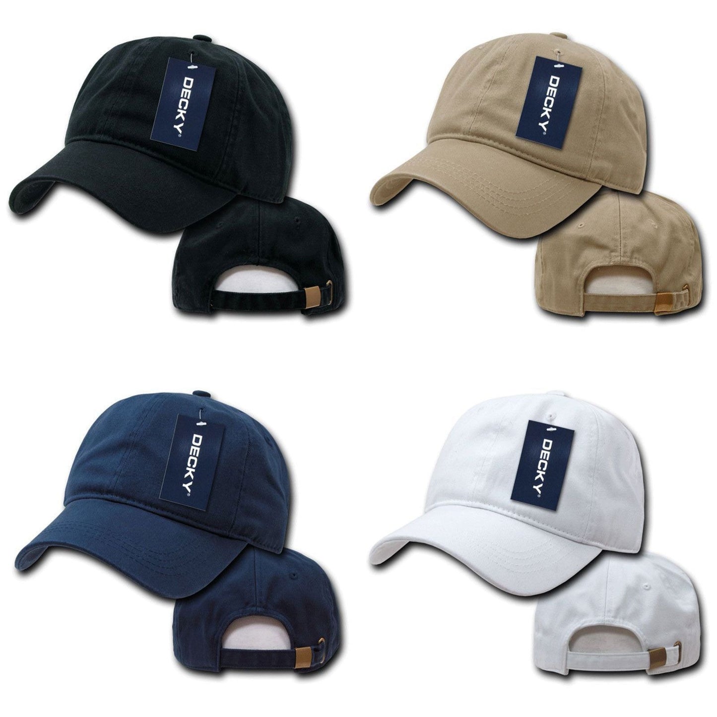 Decky Two Ply Polo Washed Heavy Cotton 6 Panel Dad Caps Hats-Black-