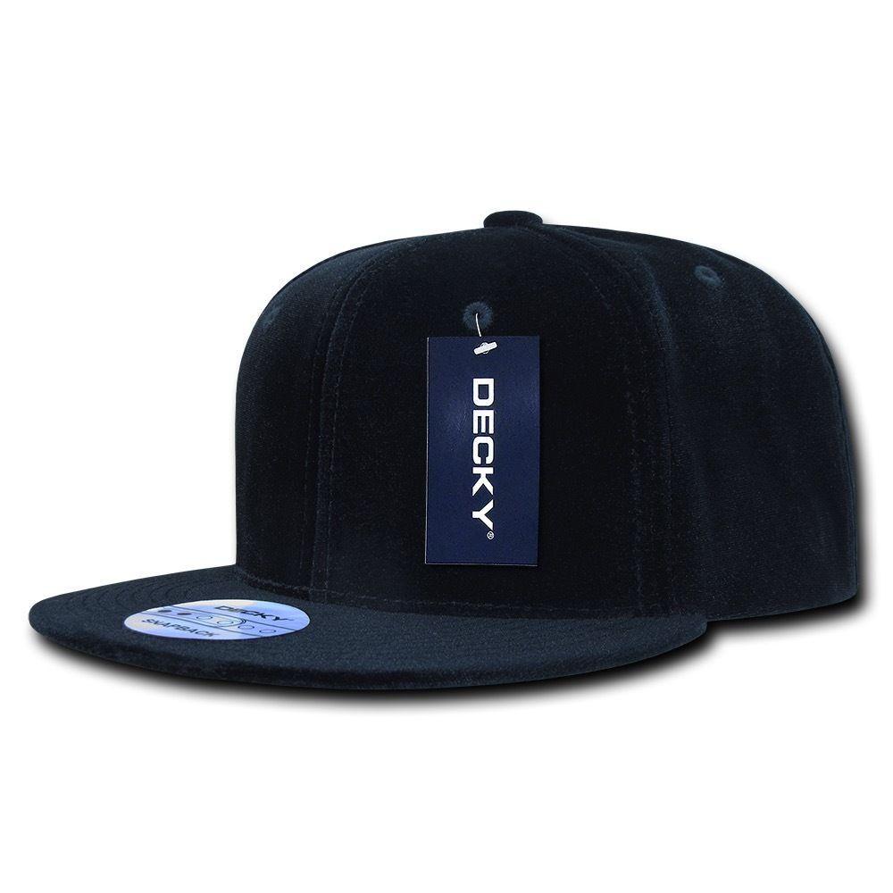 Decky Velvet Snapbacks Flat Bill 6 Panel Baseball Hats Caps Unisex-Black-