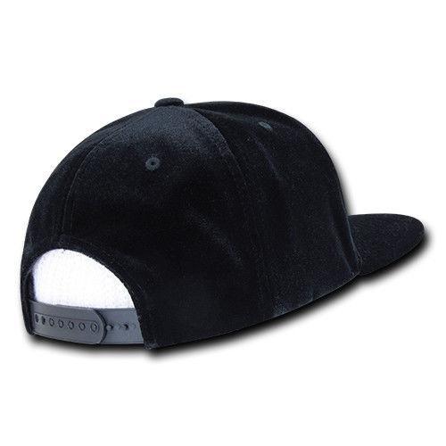 Decky Velvet Snapbacks Flat Bill 6 Panel Baseball Hats Caps Unisex-Black-