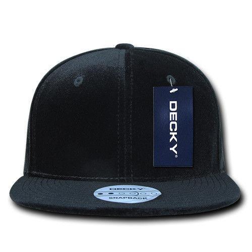 Decky Velvet Snapbacks Flat Bill 6 Panel Baseball Hats Caps Unisex-Black-