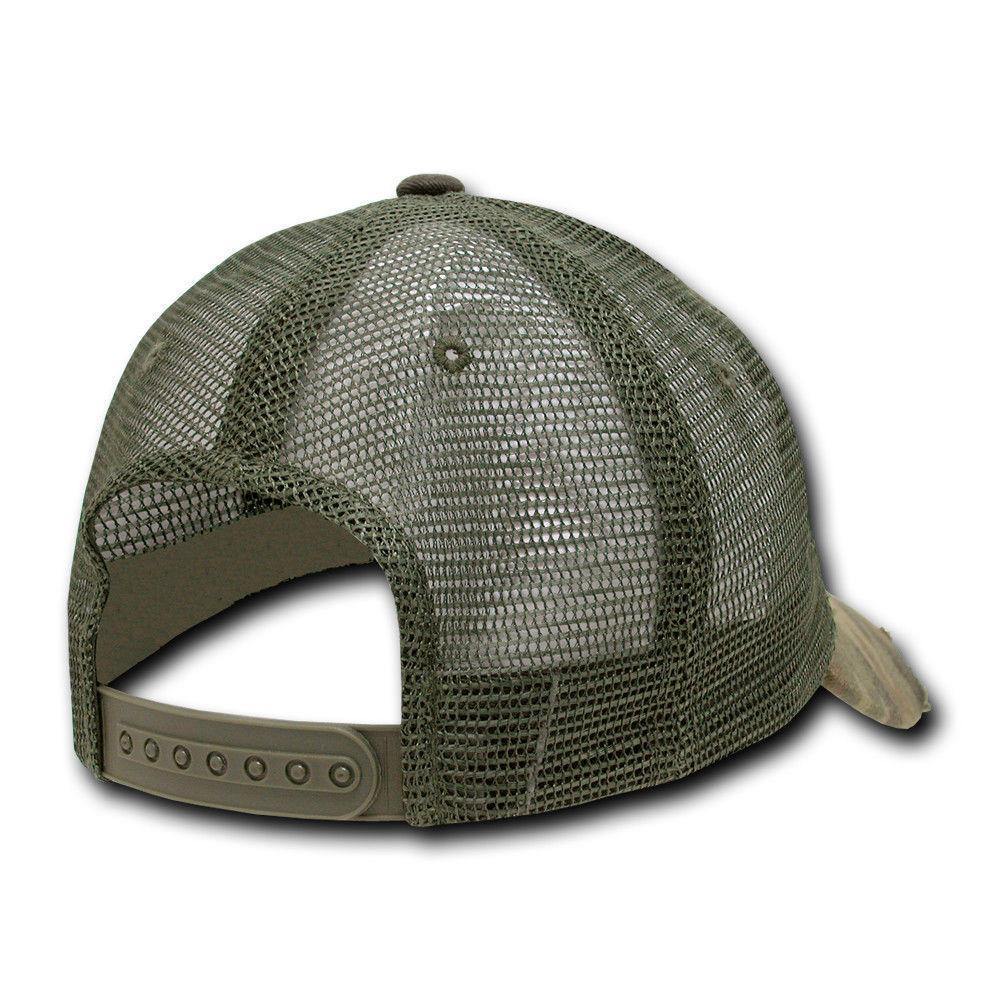 Decky Vintage Ripped Mesh Washed 6 Panel Cotton Pre-Curved Trucker Caps Hats-110 - Black-