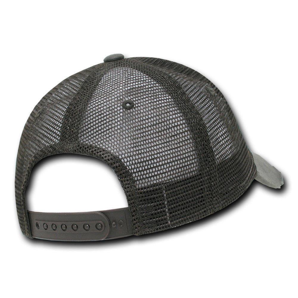 Decky Vintage Ripped Mesh Washed 6 Panel Cotton Pre-Curved Trucker Caps Hats-110 - Black-