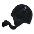 Decky Warm Winter Peruvian Knit Beanies Braided Ear Tails Chullo Caps Hats-Black (Solid)-