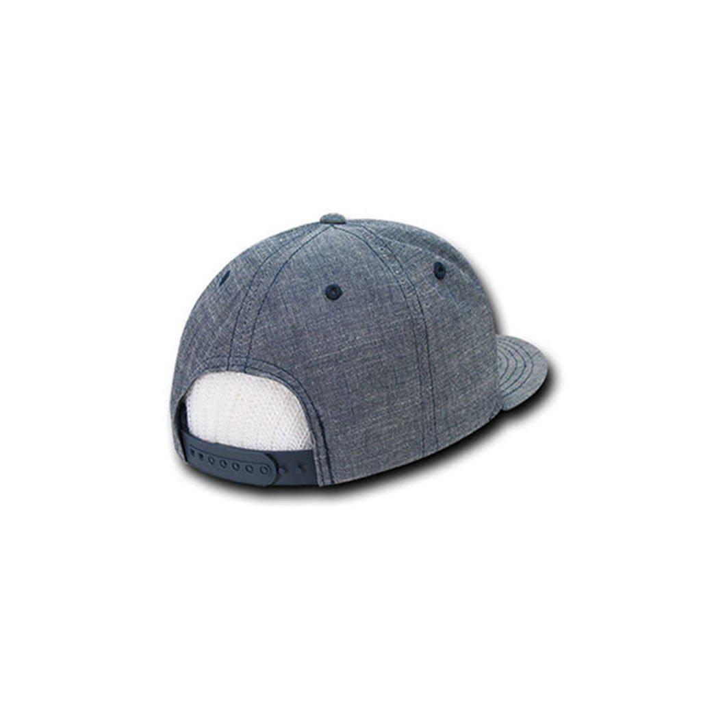 Decky Washed Denim Snapback 100% Cotton 6 Panel Flat Bill Hats Caps-Black-