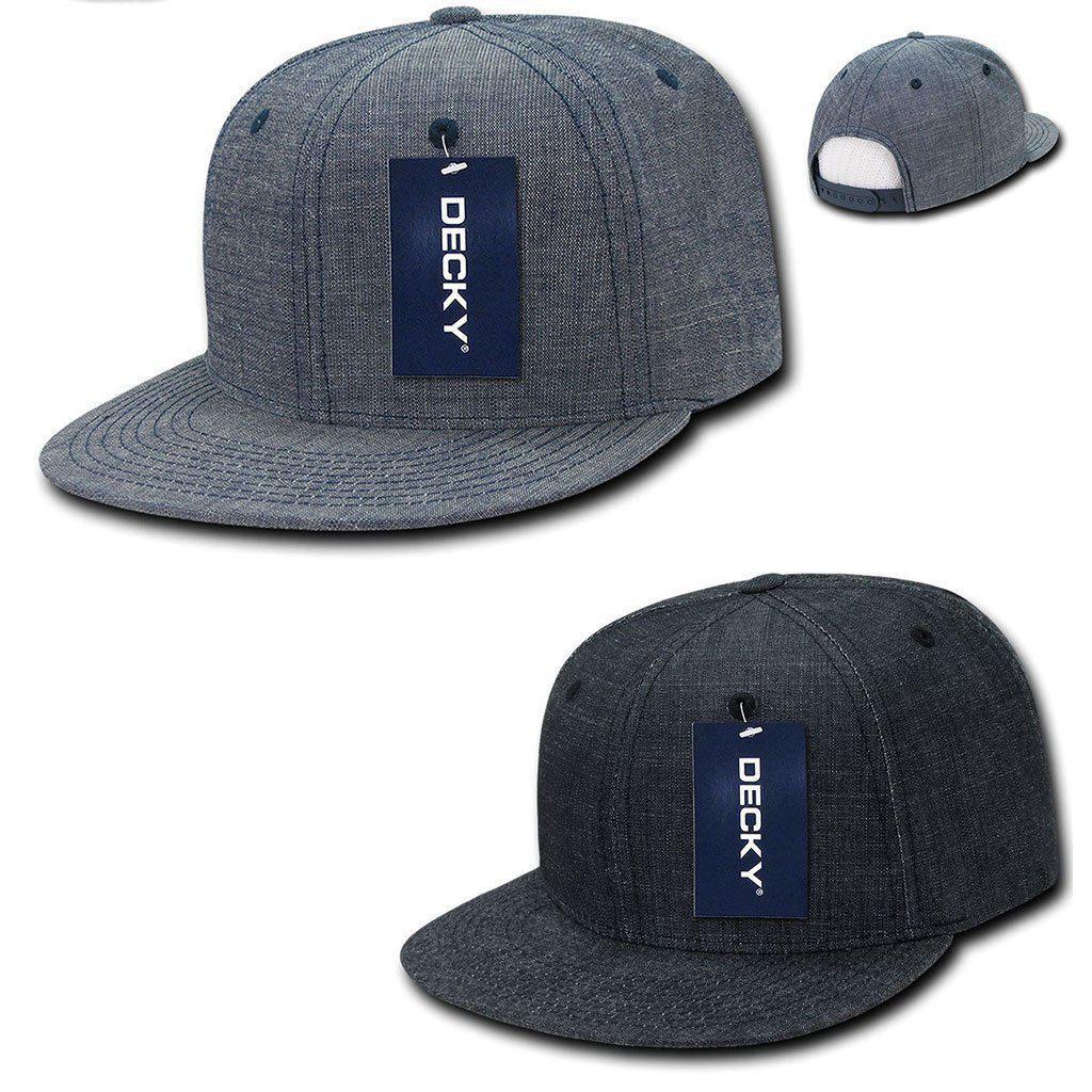 Decky Washed Denim Snapback 100% Cotton 6 Panel Flat Bill Hats Caps-Black-
