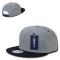 Decky Wool/Acrylic Melton Crown Snapback Two Tone 6 Panel Flat Bill Hats Caps-Ash/Black-