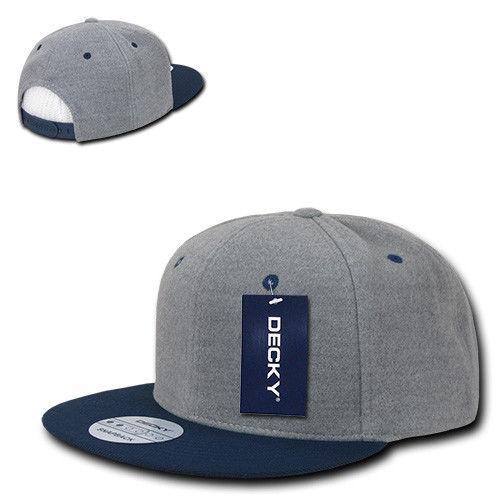 Decky Wool/Acrylic Melton Crown Snapback Two Tone 6 Panel Flat Bill Hats Caps-Charcoal / Black-