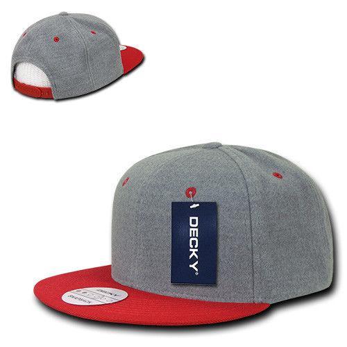 Decky Wool/Acrylic Melton Crown Snapback Two Tone 6 Panel Flat Bill Hats Caps-Charcoal / Black-