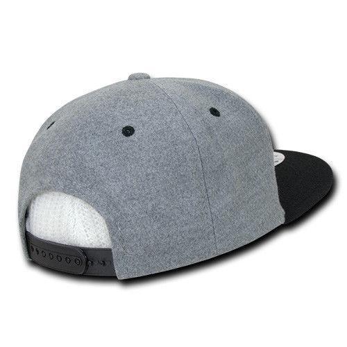 Decky Wool/Acrylic Melton Crown Snapback Two Tone 6 Panel Flat Bill Hats Caps-Charcoal / Black-