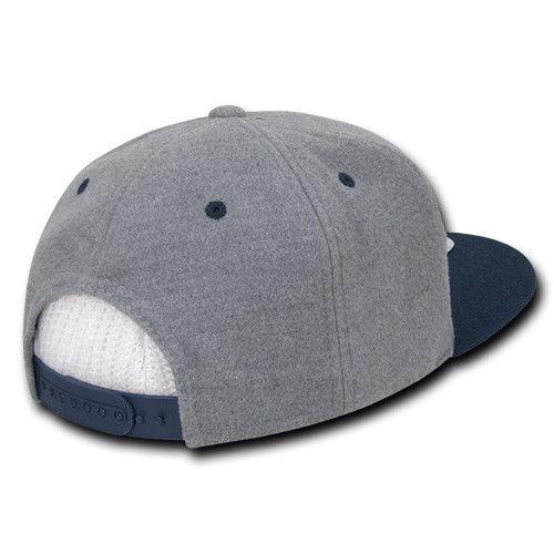 Decky Wool/Acrylic Melton Crown Snapback Two Tone 6 Panel Flat Bill Hats Caps-Charcoal / Black-