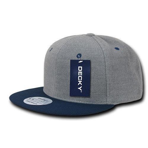 Decky Wool/Acrylic Melton Crown Snapback Two Tone 6 Panel Flat Bill Hats Caps-Charcoal / Black-