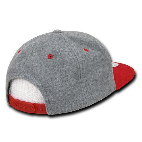 Decky Wool/Acrylic Melton Crown Snapback Two Tone 6 Panel Flat Bill Hats Caps-Charcoal / Black-