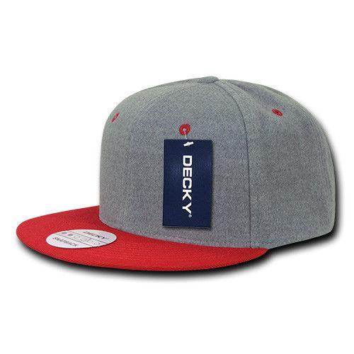 Decky Wool/Acrylic Melton Crown Snapback Two Tone 6 Panel Flat Bill Hats Caps-Charcoal / Black-