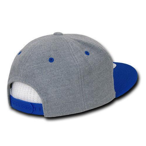 Decky Wool/Acrylic Melton Crown Snapback Two Tone 6 Panel Flat Bill Hats Caps-Charcoal / Black-