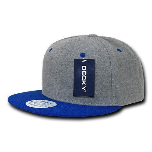 Decky Wool/Acrylic Melton Crown Snapback Two Tone 6 Panel Flat Bill Hats Caps-Charcoal / Black-