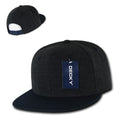 Decky Wool/Acrylic Melton Crown Snapback Two Tone 6 Panel Flat Bill Hats Caps-Charcoal / Navy-