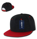 Decky Wool/Acrylic Melton Crown Snapback Two Tone 6 Panel Flat Bill Hats Caps-Charcoal / Red-