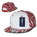 Decky Zebra White Front Animal Print Flat Bill Baseball Hats Caps-RED / WHITE FRONT-