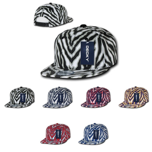 Decky Ziger Animal Print Flat Bill Hats Caps Baseball Zebra Snapback-BLACK-