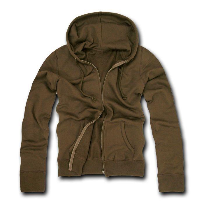 Decky Zip Up Hoody Hoodie Solid Sweatshirt Mens Women Unisex-Brown-Large-