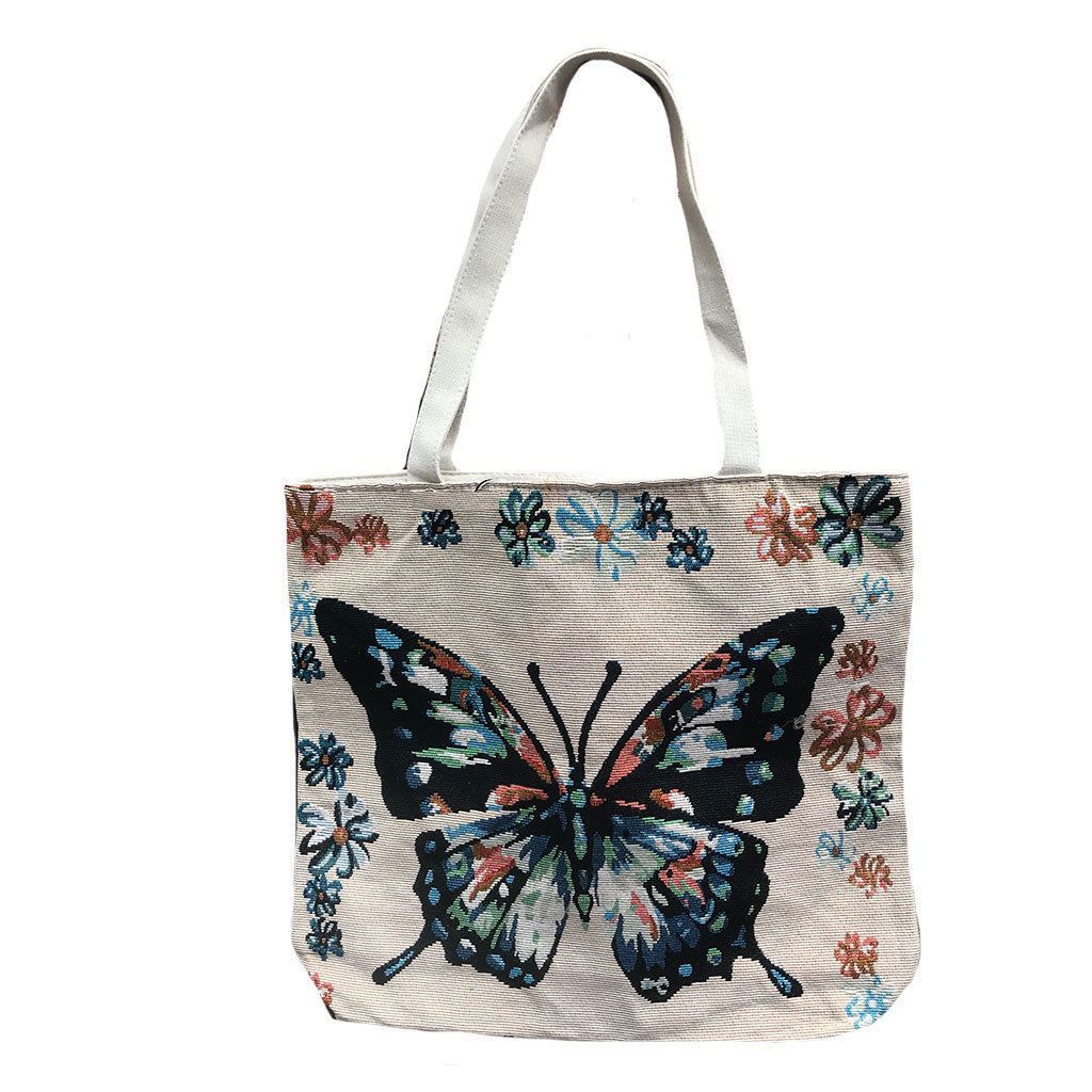 Deluxe Butterfly Reusable Grocery Shopping Women Totes Bag With Rope Handles-
