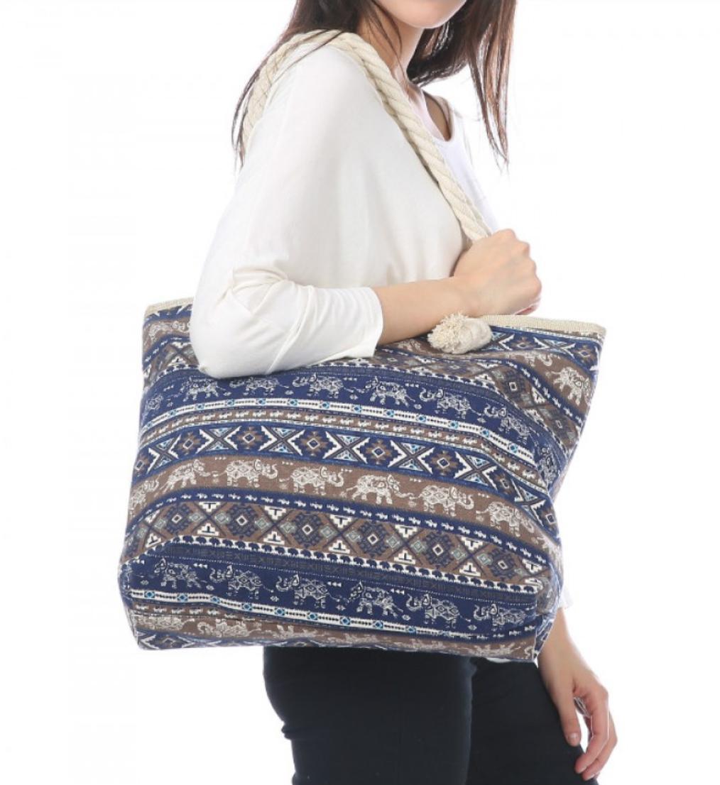 Deluxe Elephant Reusable Grocery Shopping Women Totes Bag With Rope Handles-