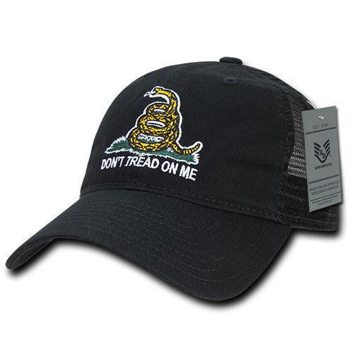 Don'T Tread On Me Gadsden Flag Patriotic USA Trucker Cotton Baseball Caps Hats-GAD-Black-
