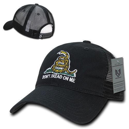 Don'T Tread On Me Gadsden Flag Patriotic USA Trucker Cotton Baseball Caps Hats-GAD-Black-