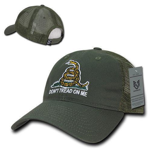 Don'T Tread On Me Gadsden Flag Patriotic USA Trucker Cotton Baseball Caps Hats-GAD-Olive-
