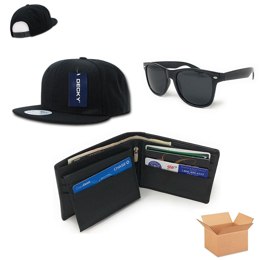 Casaba Men's Gift Set Box Baseball Hat Leather Wallet Way Sunglasses-